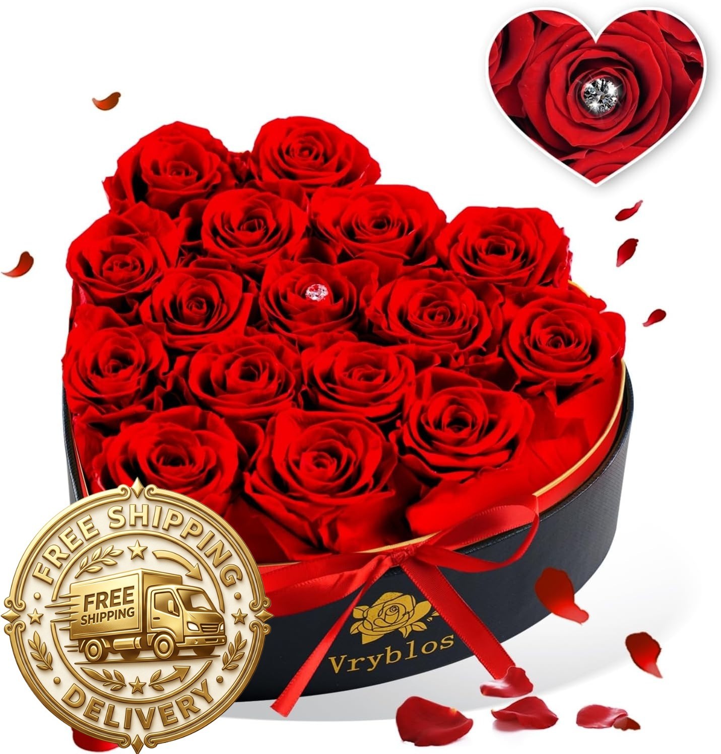 Forever Red Roses in a Heart Shaped Box 16 Preserved Flowers for Delivery 100% R