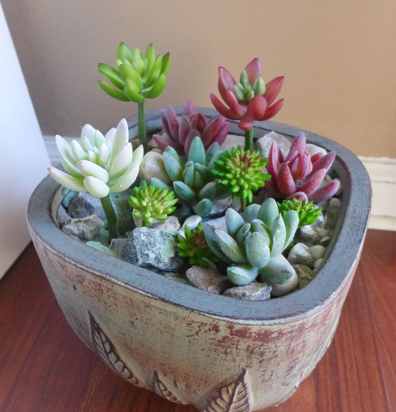 13 Pcs Mini Plants Artificial Succulents Flocking Finger Grass And Yacons