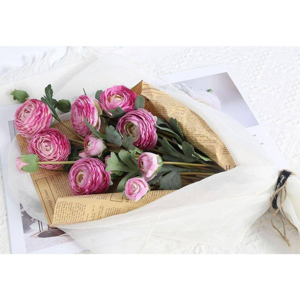 18 Heads 21.65 In. Purple Ranunculus Artificial Purple Rose Silk Flowers Fake Pe