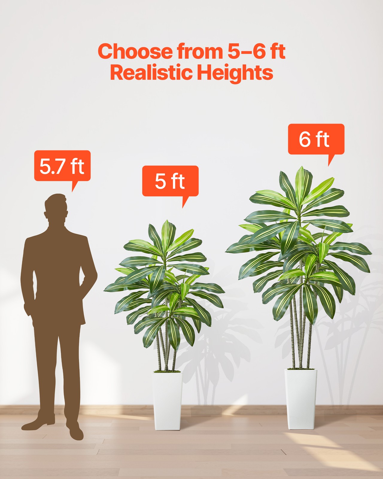 VEVOR 6ft Artificial Dracaena Tree Fake Plant with White Planter Indoor
