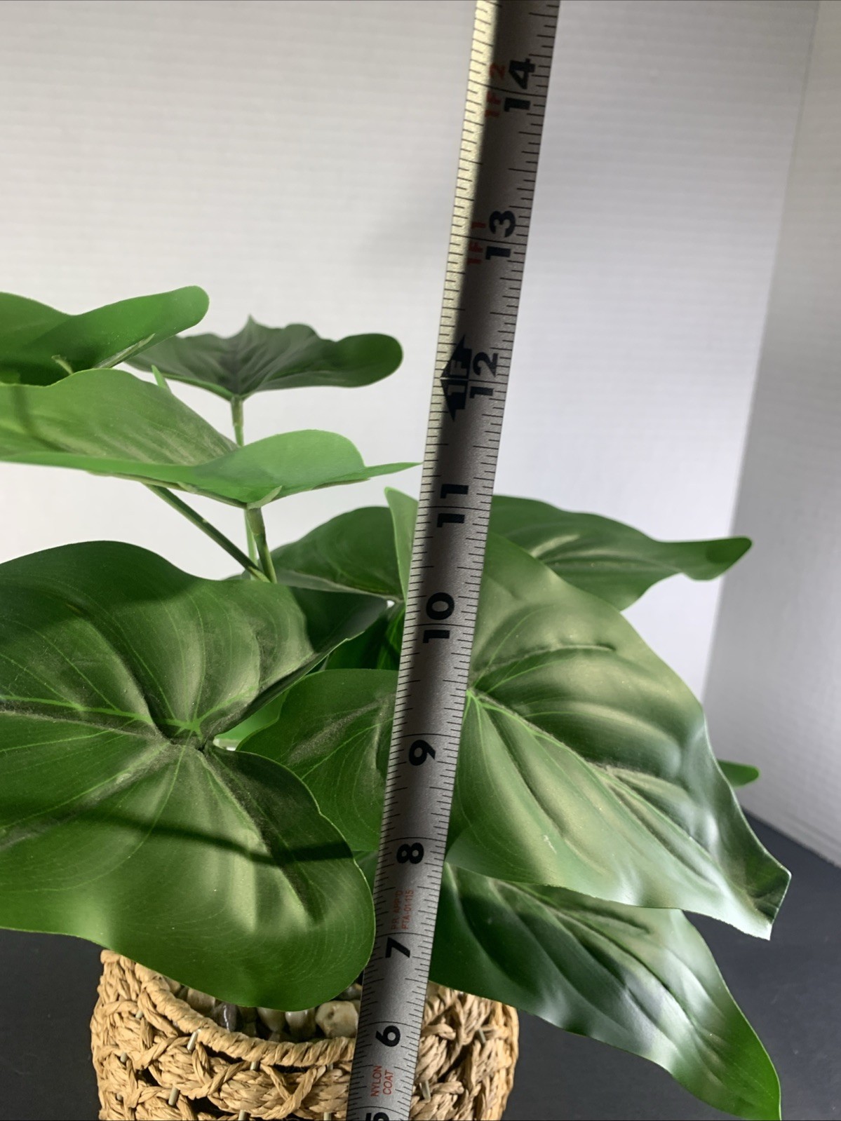 Faux Tropical Sweetheart Plant Seagrass Woven Planter Alocasia River Rock 12”