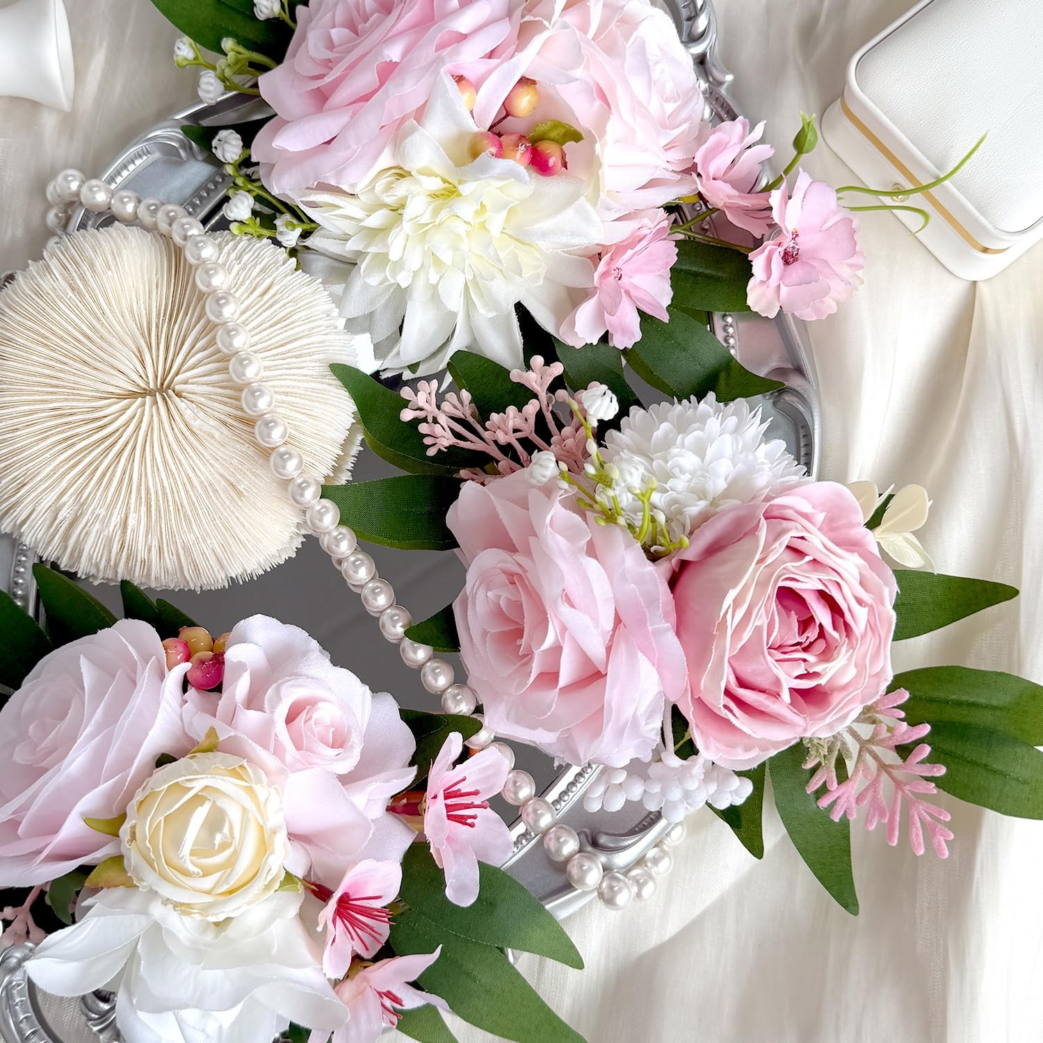 Blush Pink Artificial Cake Flowers Pre-Made Light Pastel Pink White Silk Rose…