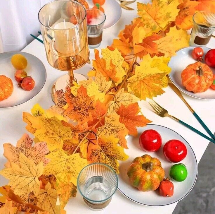 32 ft Fall Garland Maple Leaf Foliage Mantle Vine Door Wall Autumn Christmas