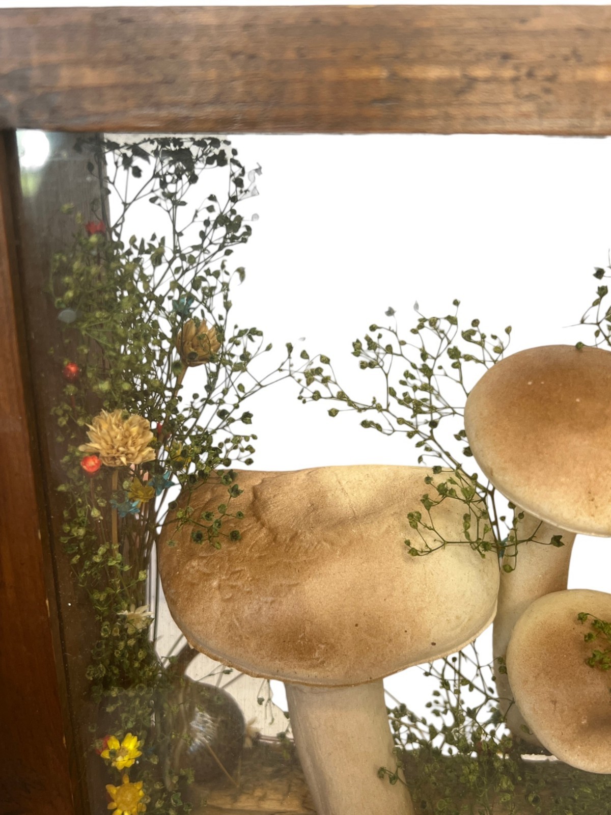 Vtg Cottage Core Mushroom Shadow Box Wood 1970s Decor Fairy Garden MCM Merry
