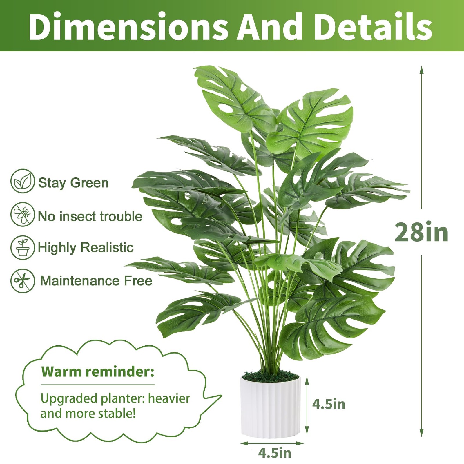 28″ Fake Plants Large, Artificial Monstera Faux Plants Indoor Tall for Floor …