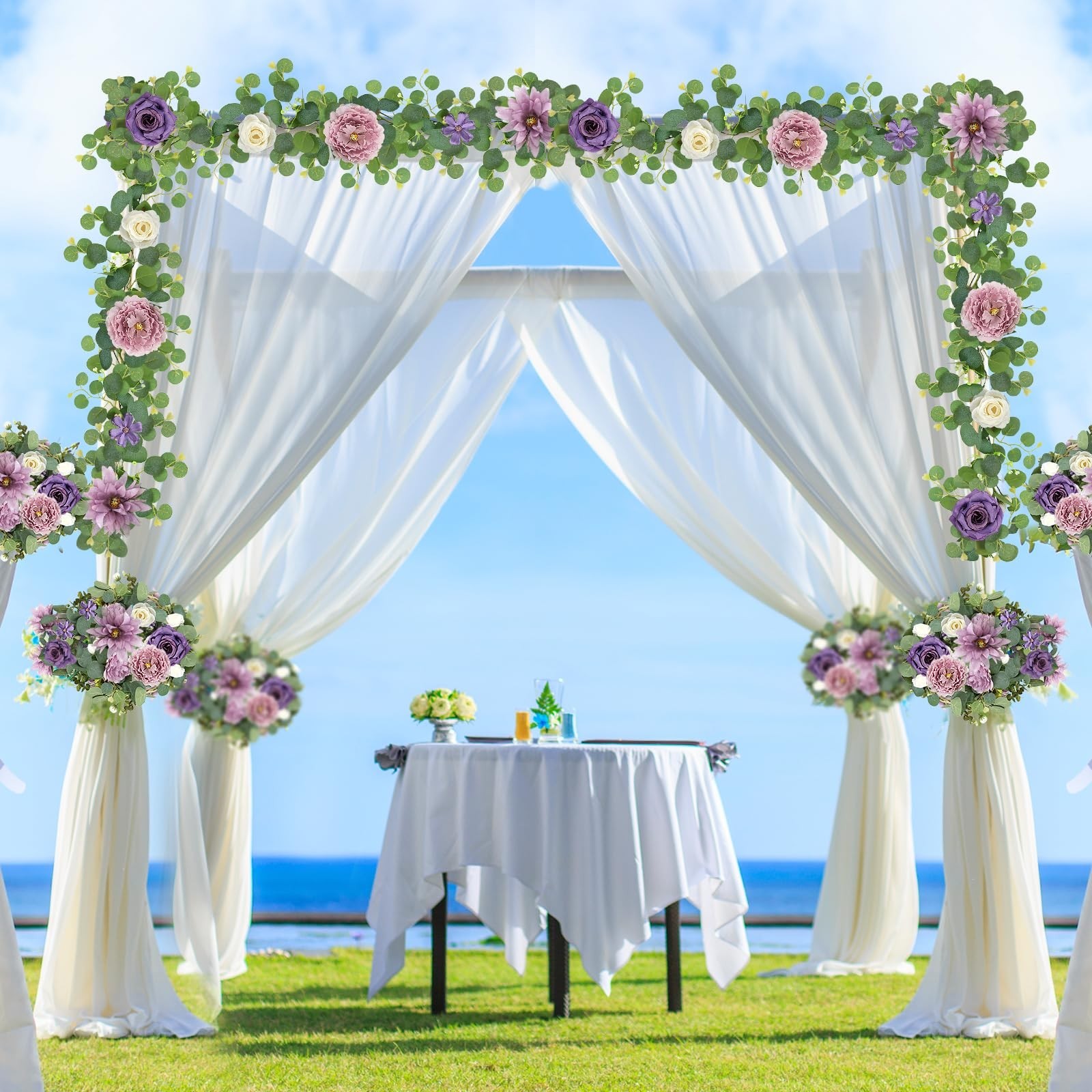 HOMENERGY 4 Pack 5.9 FT Artificial Flower Garland – Light Purple & Purple