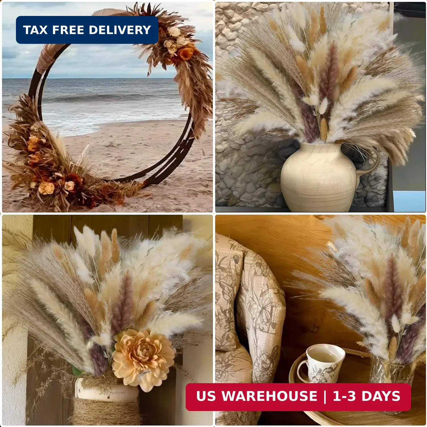300 PCS Dried Pampas Grass Decor, Dried Flower Bouquets for Wedding, Home, Cente