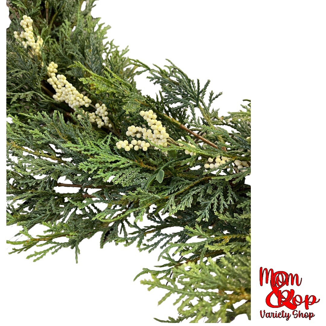 32″ Faux Cedar Plant Wreath with White Berries and Bells – Hearth & Hand with Ma