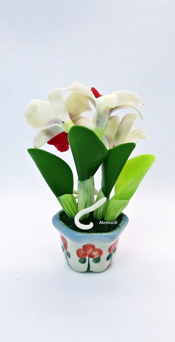 US Stock 3″H Hand-Clay-Crafted Artificial Mini Ruffled Cattleya Orchid-Potted