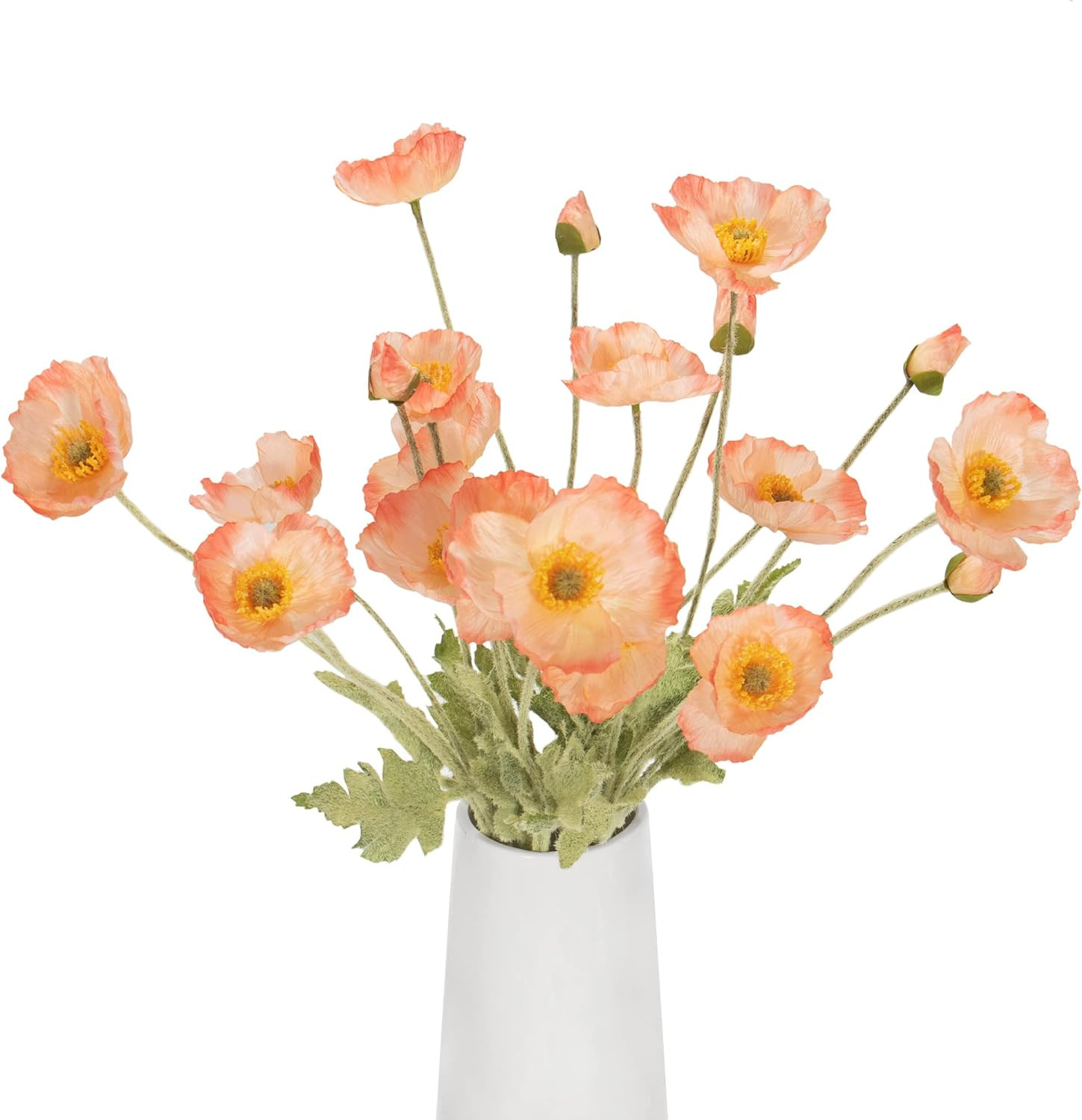 Artificial Poppy Flowers, 5 Bundles Faux Poppies with Stems for Floral Arrangeme