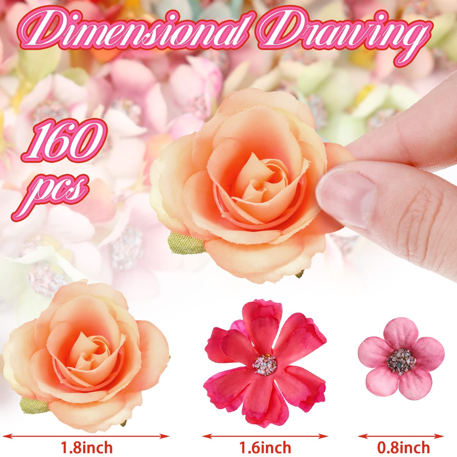 Mini Fake Flower Heads Multicolor Small Silk Faux Flower Bulk Craft 160 PCS