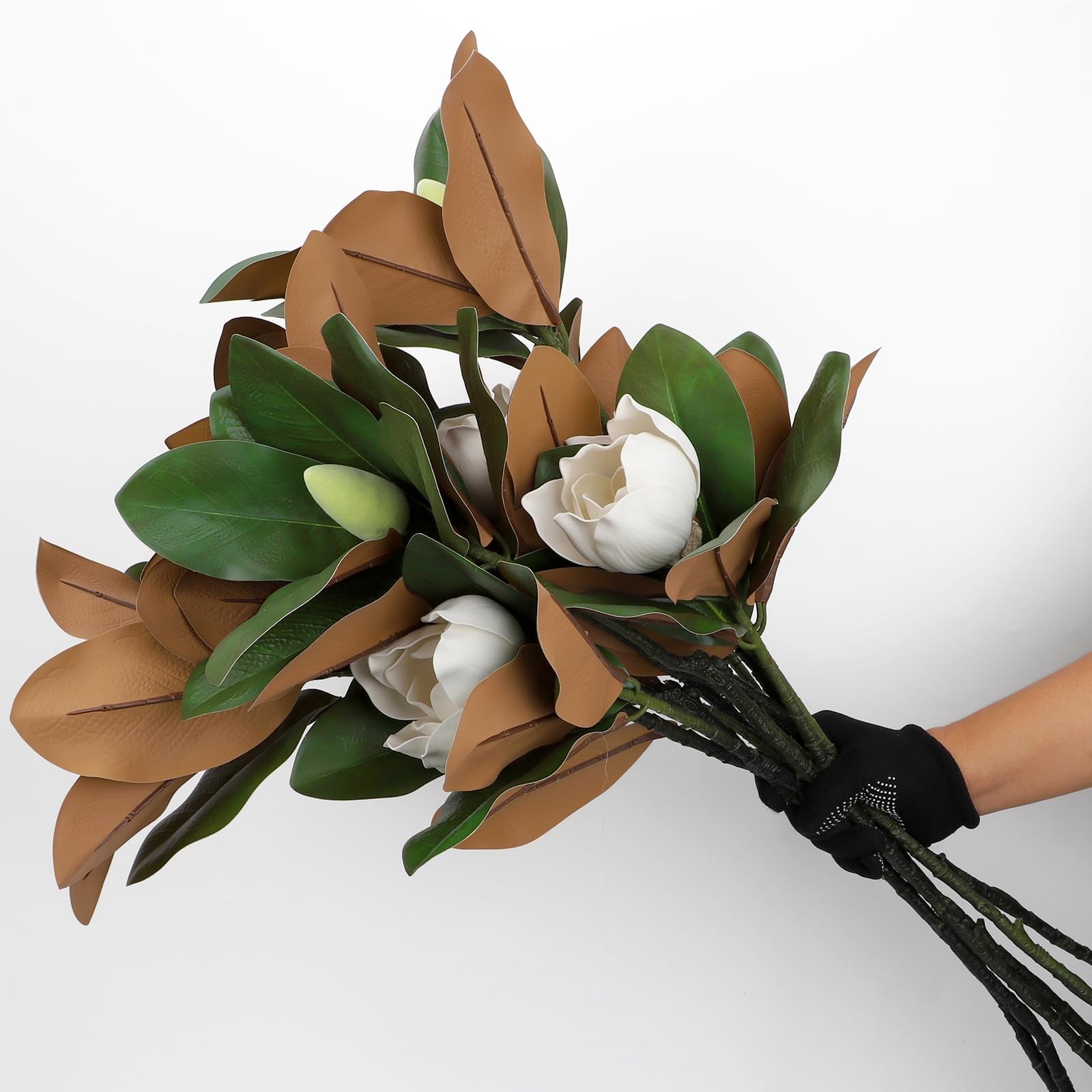 2PCS 33.5inch Artificial Magnolia Flowers with Green Magnolia Leaves and Frui…