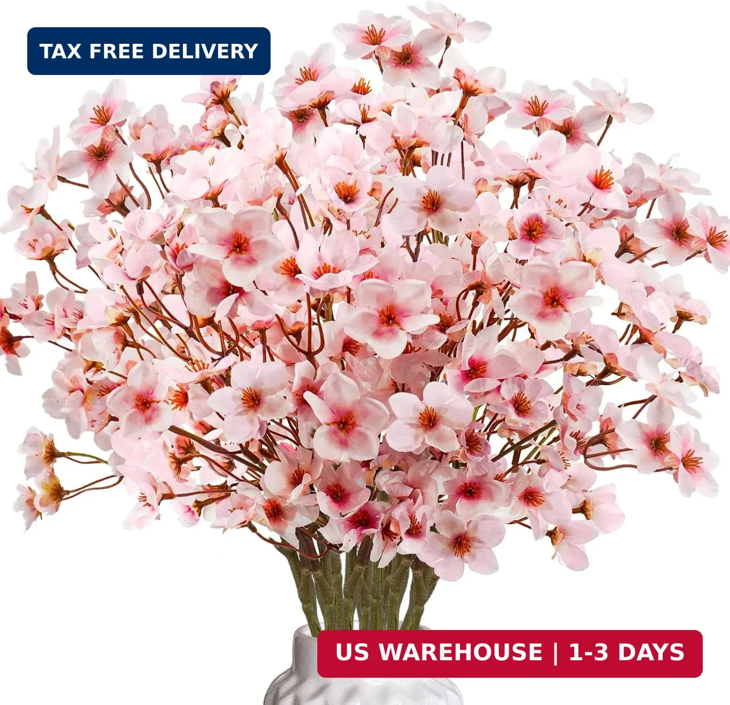 obbsie 24Pcs Artificial Cherry Blossom Flower, Faux Silk Peach Blossom Branches