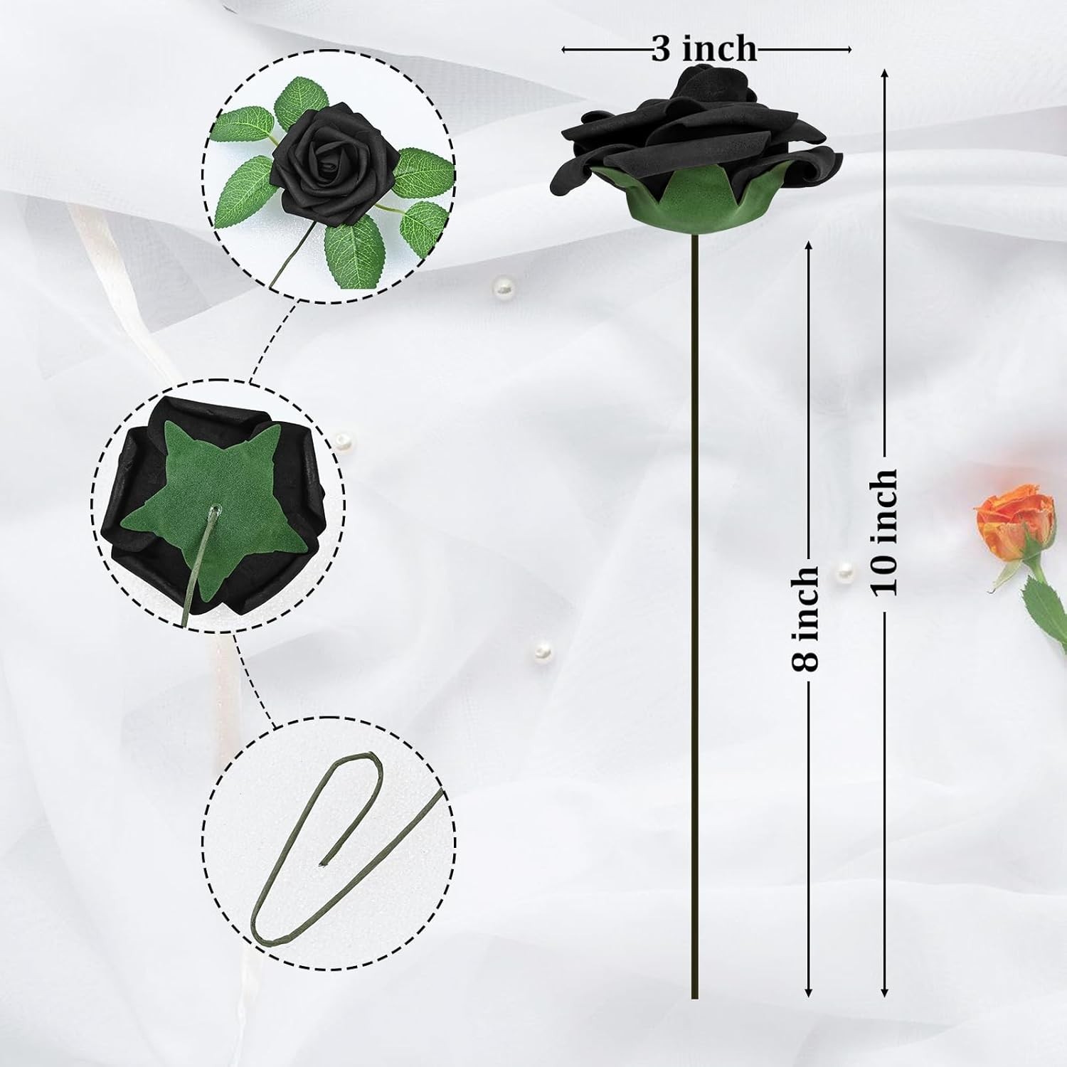 9 Pcs Black Foam Roses Artificial Flowers Real Touch Wedding Bouquet Centerpiece
