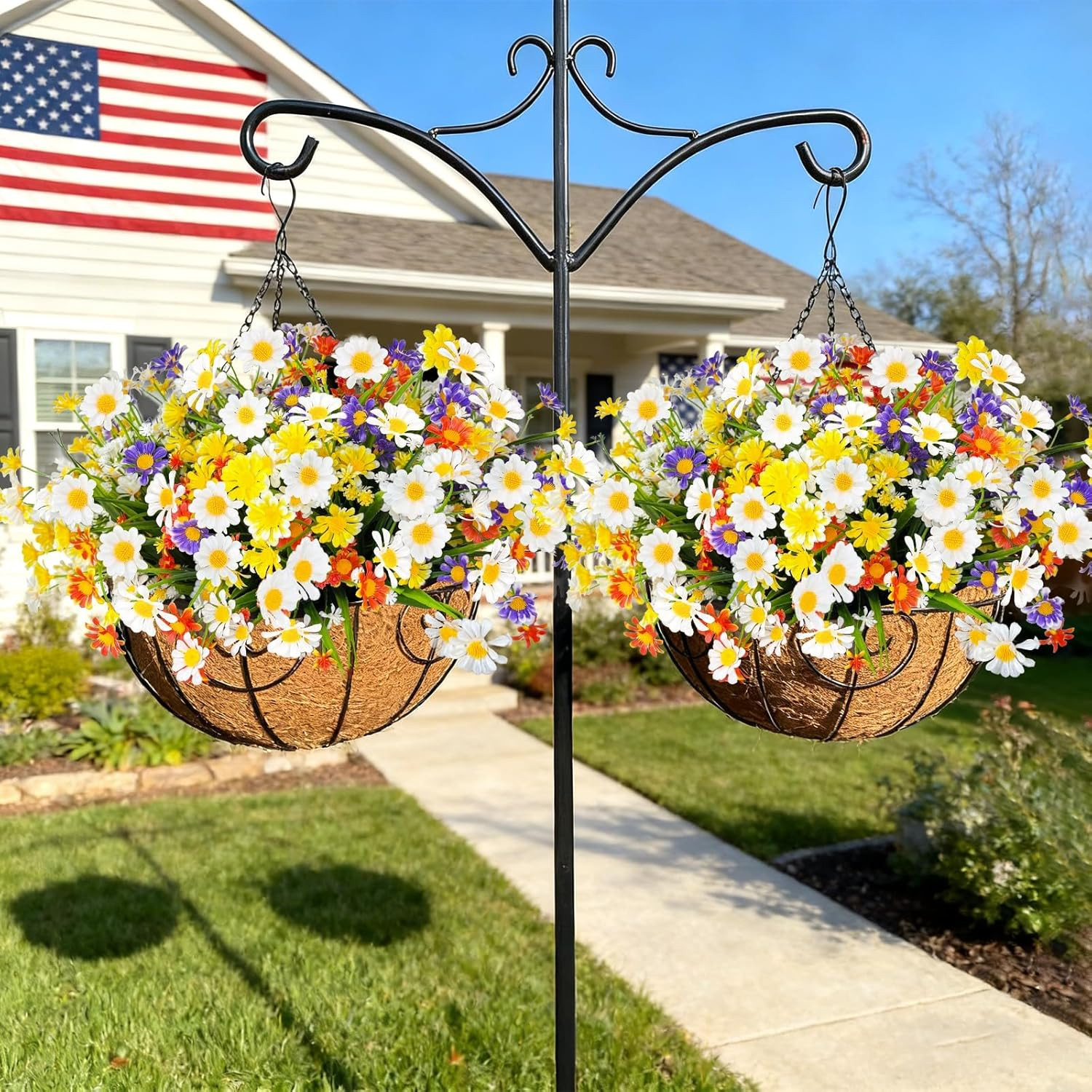 8 Bundles Artificial Daisy Flowers for Outdoors Summer Decor, UV Resistant No Fa