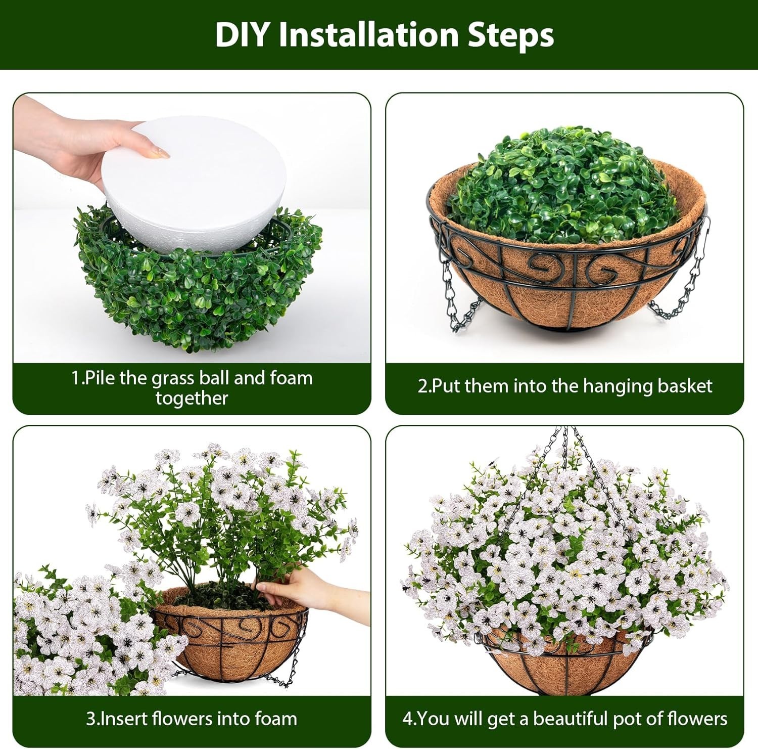 Roberly Artificial Hanging Flowers for Outdoors with Hanging Basket Fake Silk…