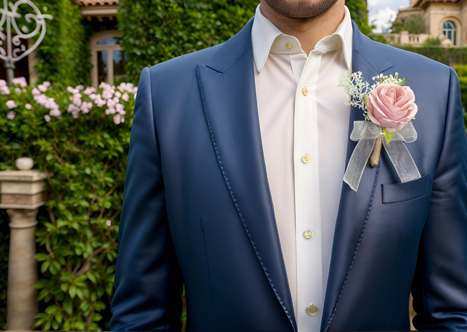 Set of 2 Pink Rose Boutonnieres for Men Groom Ceremony Corsage with Pin Artif…