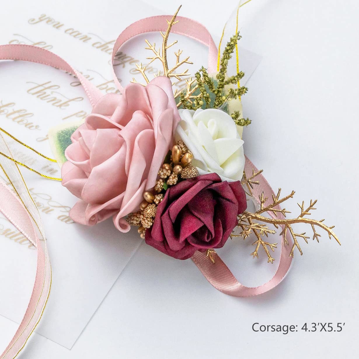 Blush Pink Wrist Corsage Wristlet and Boutonniere Set for Wedding Prom