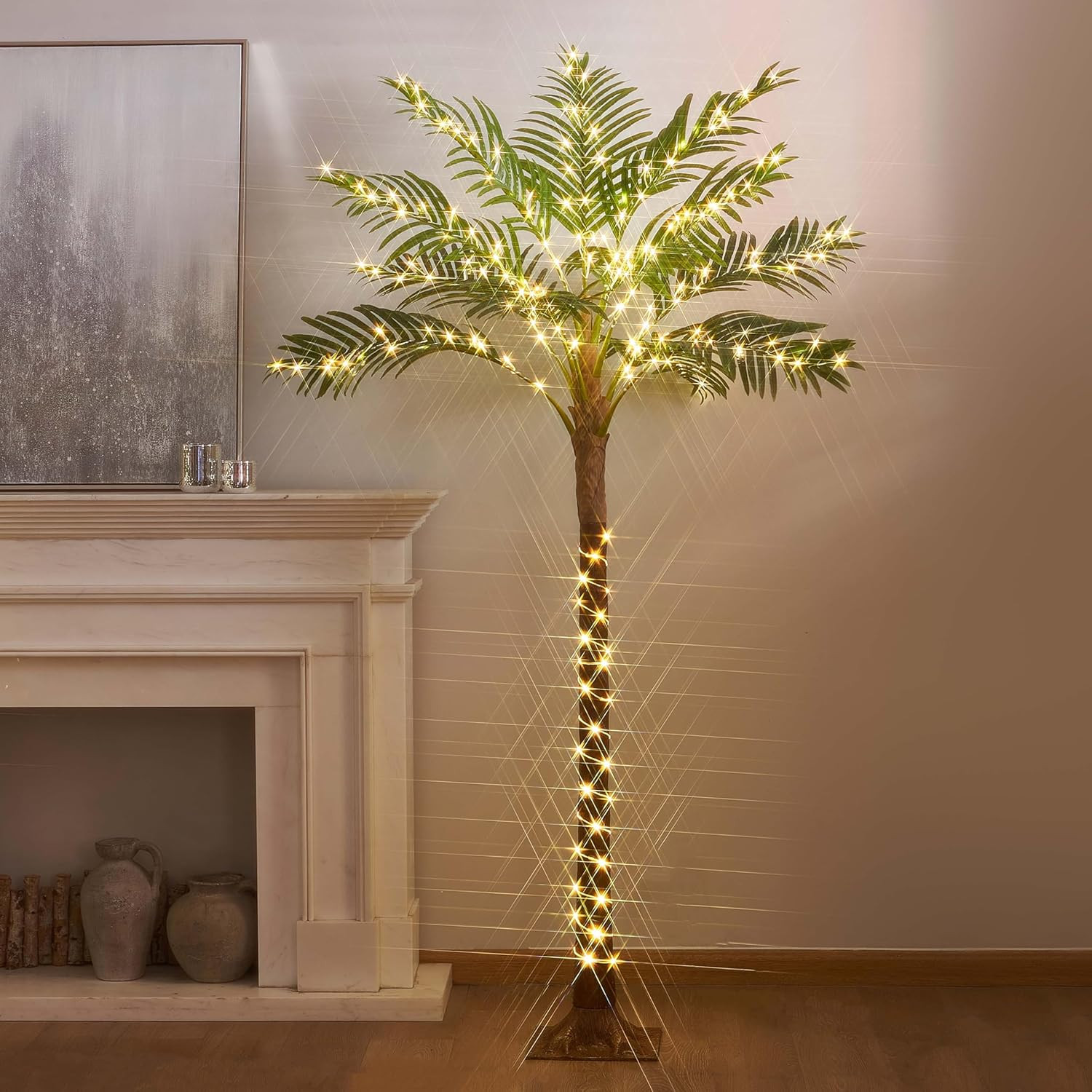 6FT Artificial Palm Tree with 220 LED Fairy Lights for Indoor/Outdoor Decor