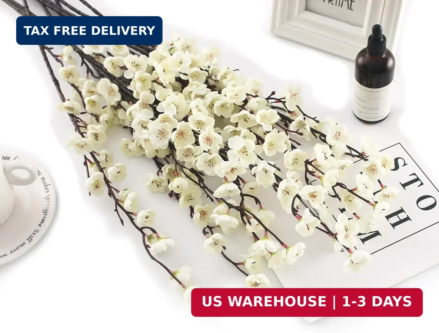 5 Pcs Artificial Plum Blossom Fake Wintersweet Long Stem Plastic Flowers Home Ho