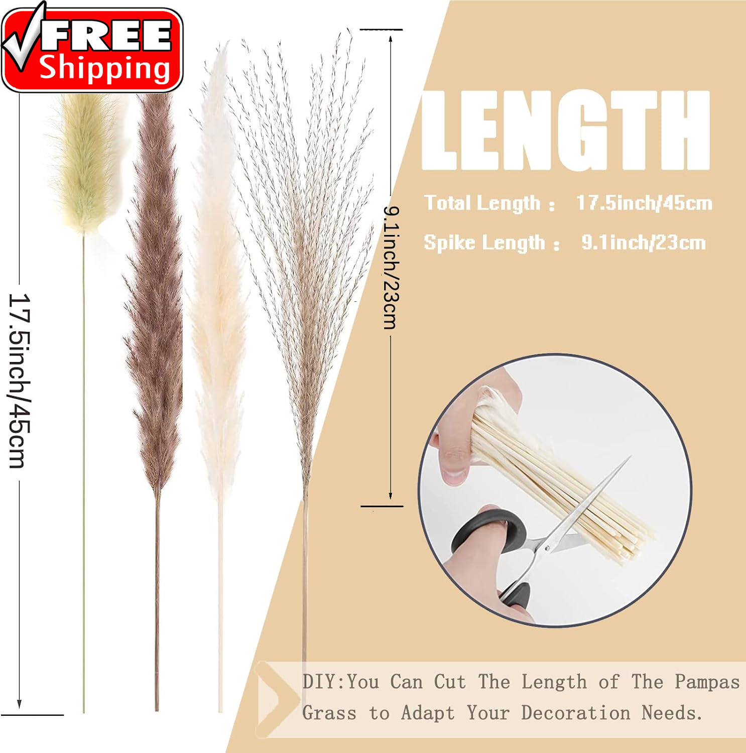 Pampas Grass Decor 110 Pcs 17.5Inch Natural Dried Pampas Grass-15Pcs White Pampa