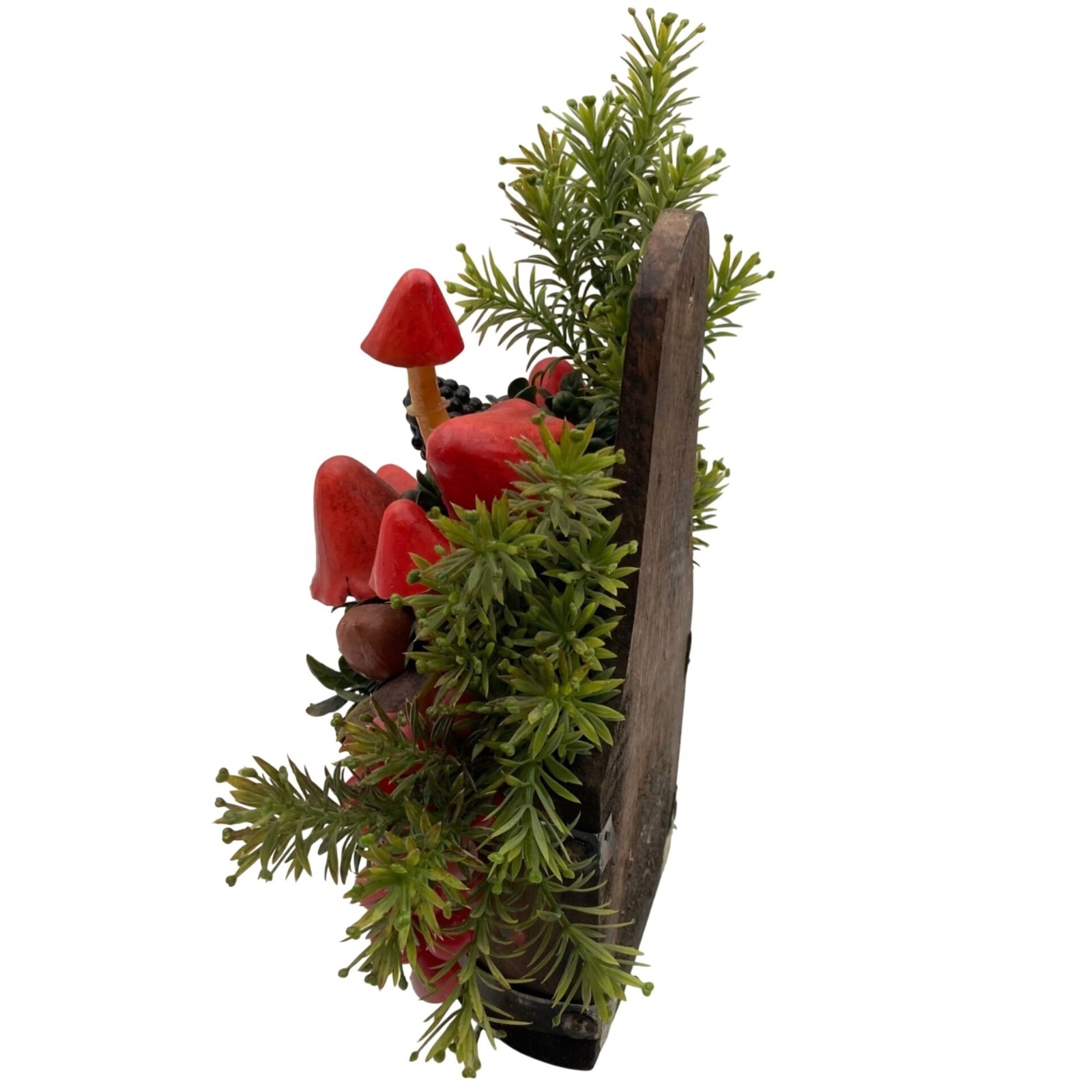 Vintage KIM ORIGINALS Faux Floral Arrangement Wall Decor Mushrooms Wood Basket
