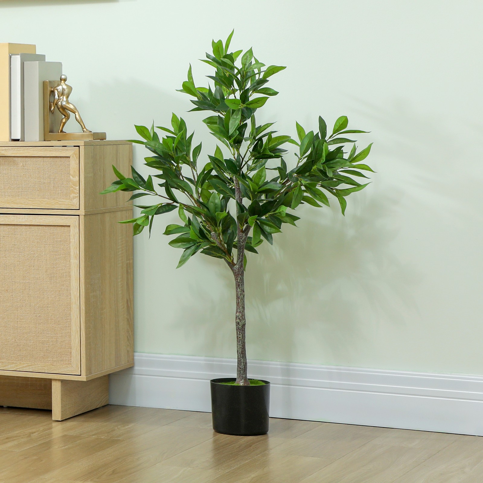 HOMCOM Potted Fake Plant with 345 PEVA Leaves, Lifelike Laurel Tree, Green