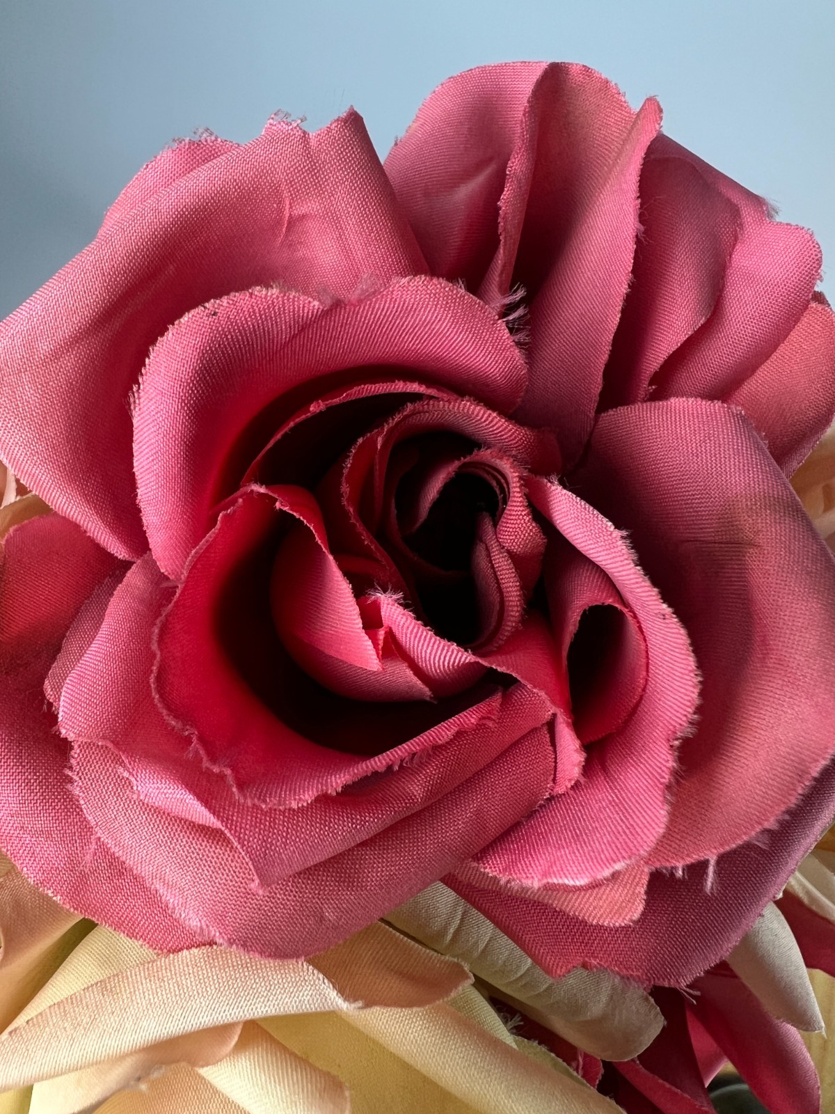 6 True VINTAGE long stem silk roses pink cream ombre faux artificial 15″