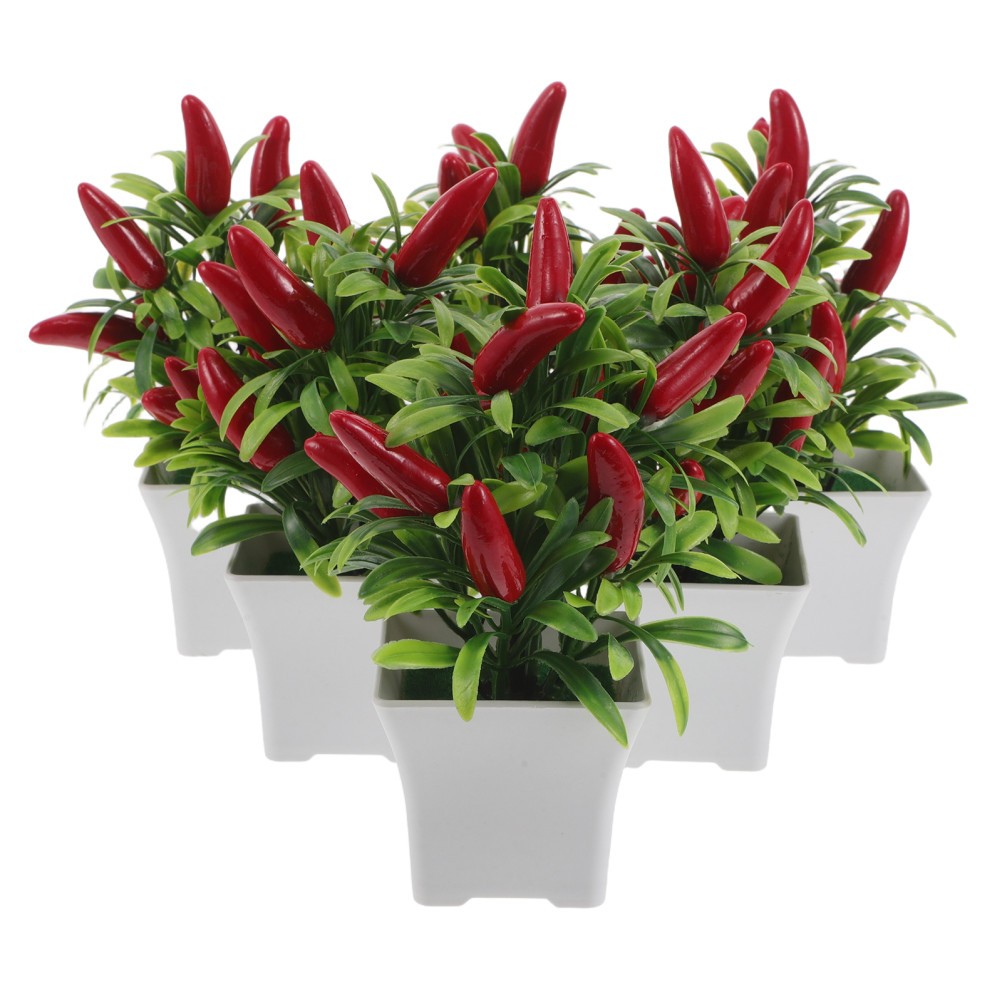 6Pcs Lifelike Artificial Pepper Tree Bonsai Reusable Decor for Office and Home