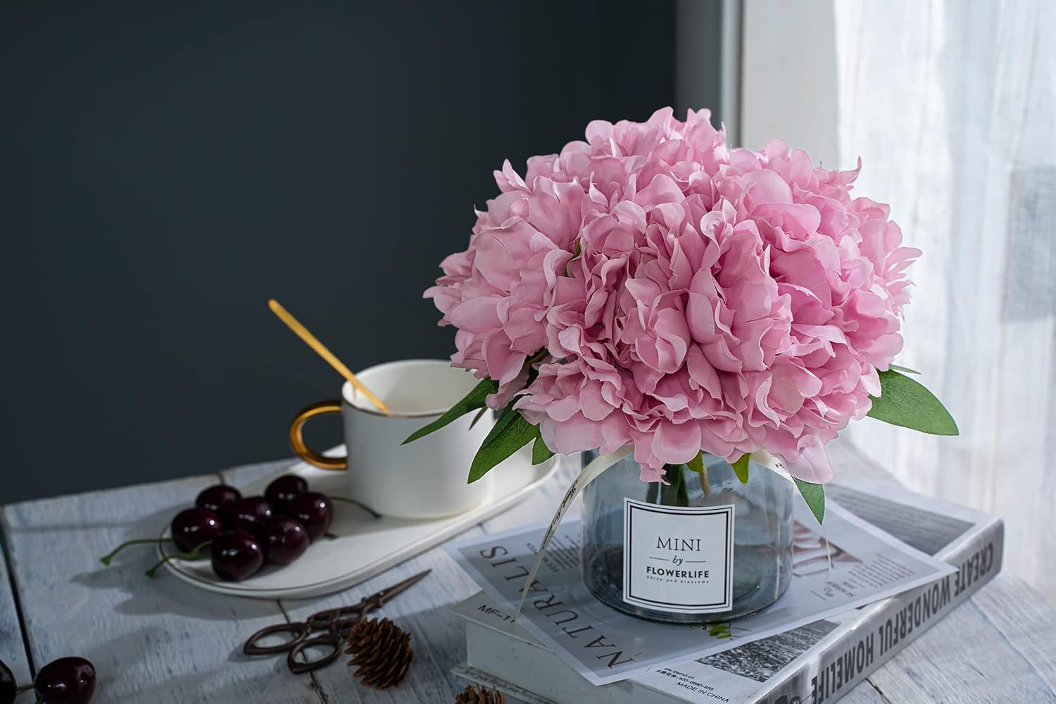 Artificial Flower and Glass Bottle Set, Isn Style, Suitable for Living Room, Din