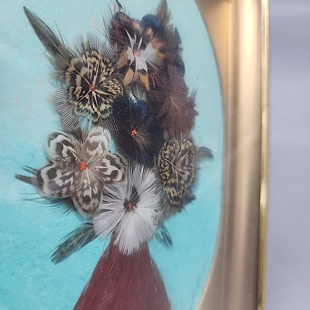 Vintage Handmade 3rd Place Winner Gold Framed Feather Bouquet 8×6″