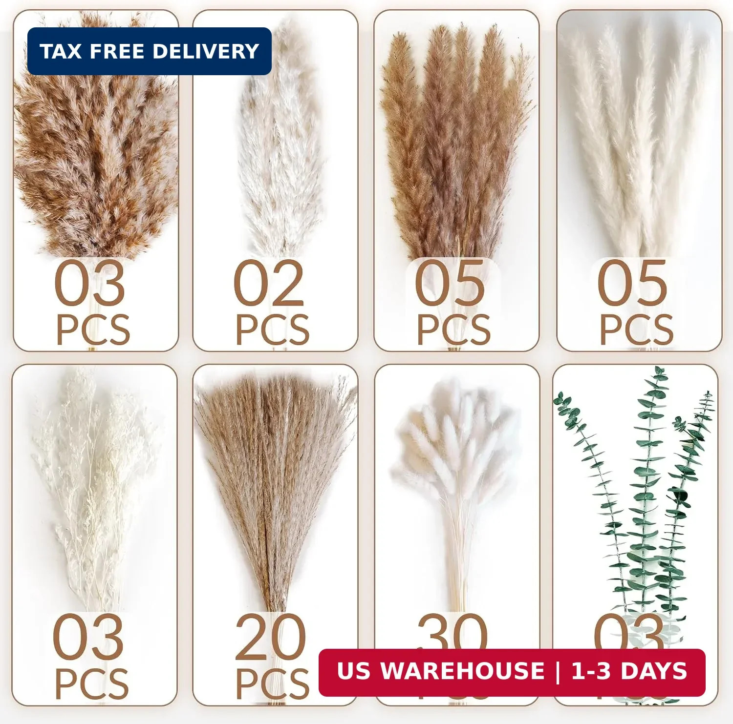 Dried Flower Bouquet – Pampas Grass, Bunny Tails, Olive Green Eucalyptus & Prese