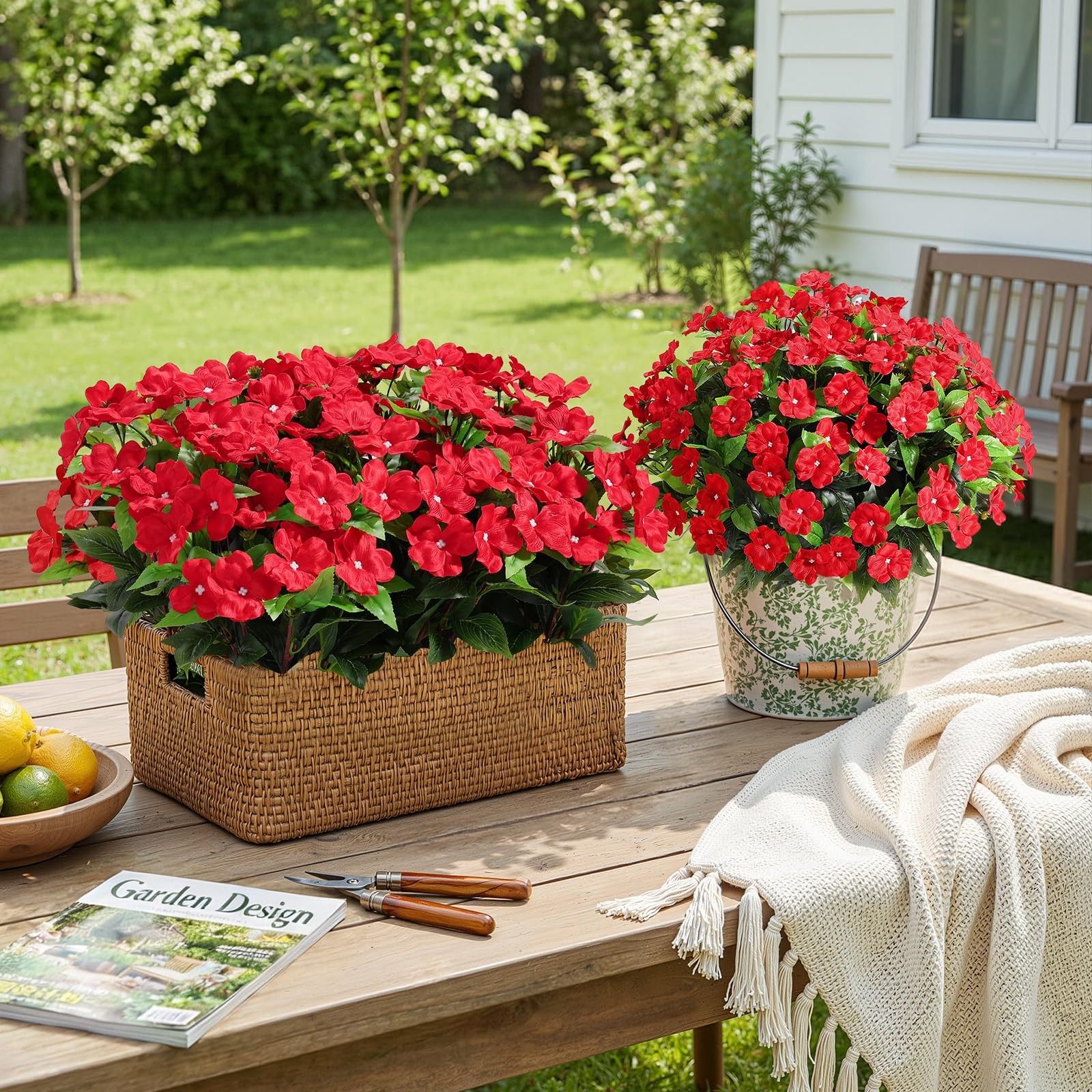 Alupssuc 8 Bundles Artificial Impatiens Flowers Faux Silk Plant for Indoor Ou…