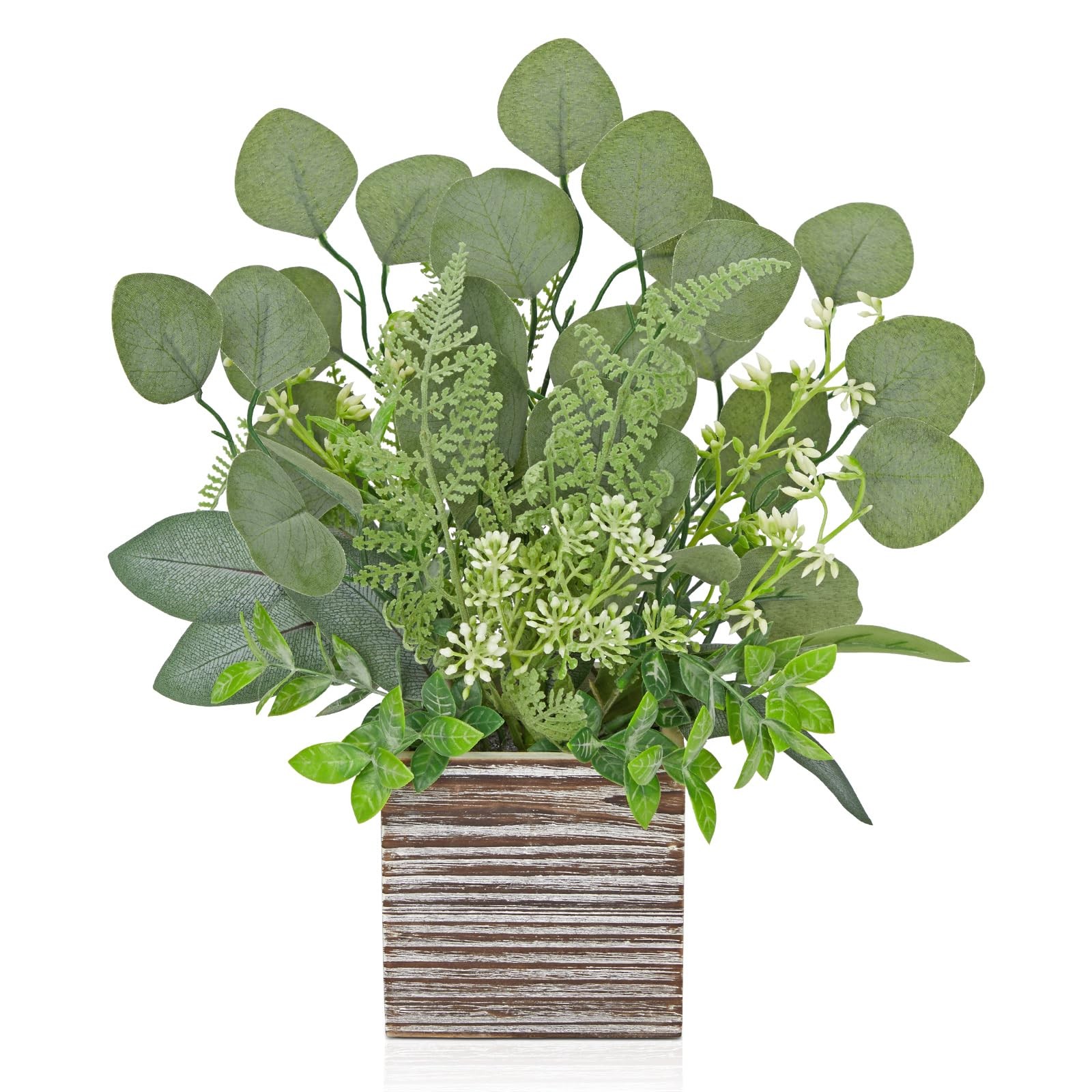Artificial Eucalyptus Plant in Rustic Wood Planter 14″ Faux Eucalyptus Fern G…