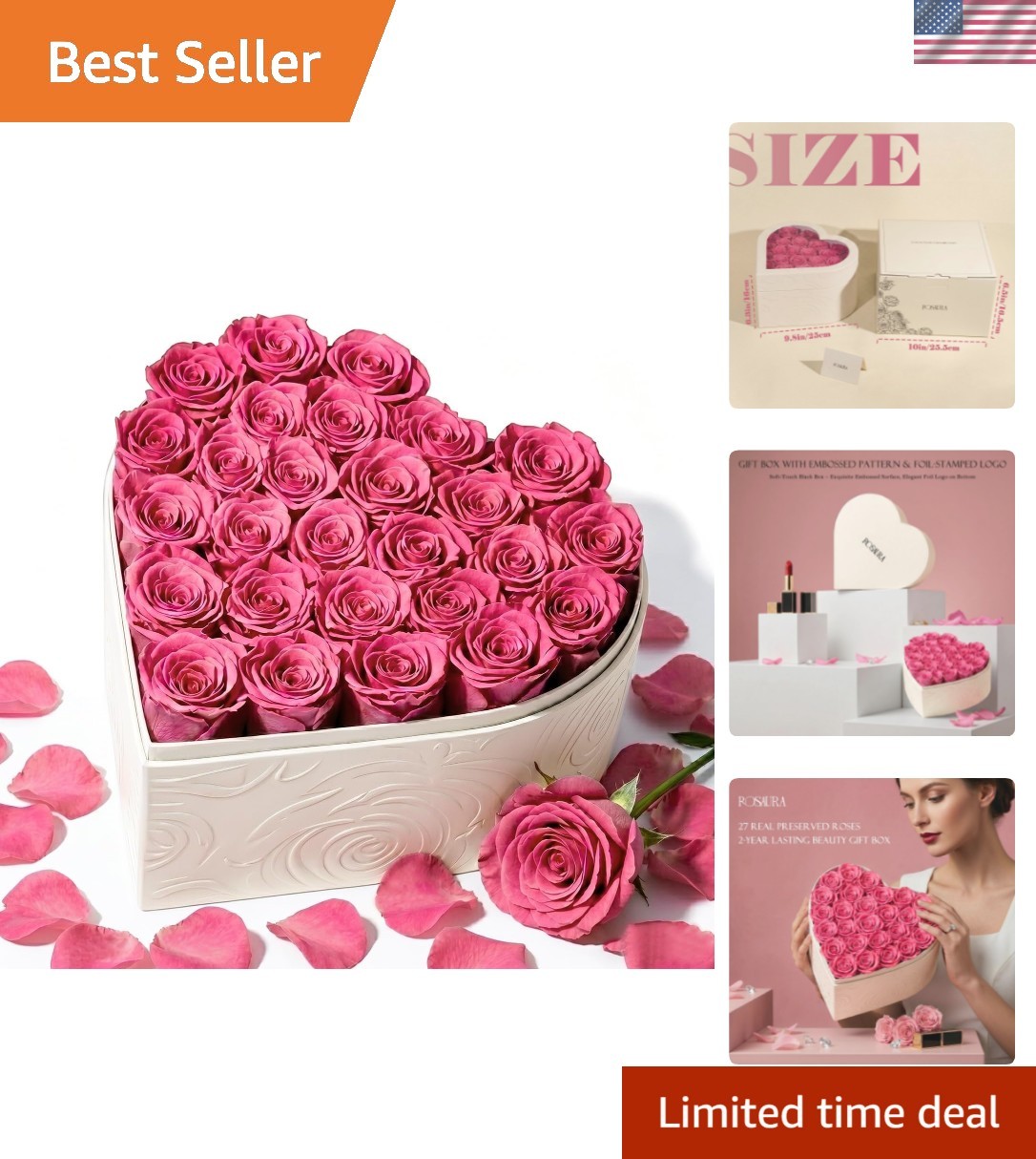 27 Preserved Roses in White Heart Box – Forever Flowers Gift, Eternal Real Ro…