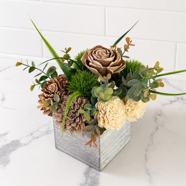 Sola Wood Floral Centerpiece Rustic Wooden Box Arrangement Home Farmhouse Decor