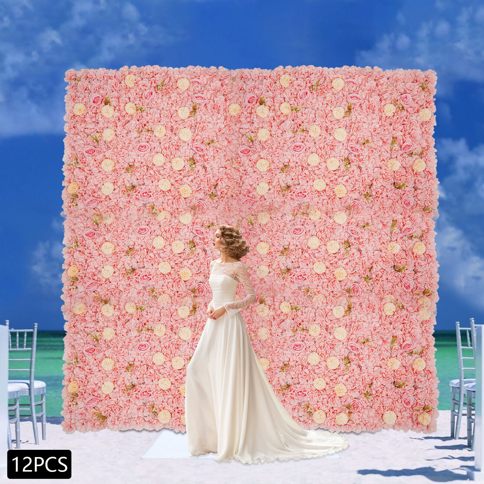 3D 12Pcs Flower Wall Panel-Artificial Flower Wall Background Silk Rose Mat