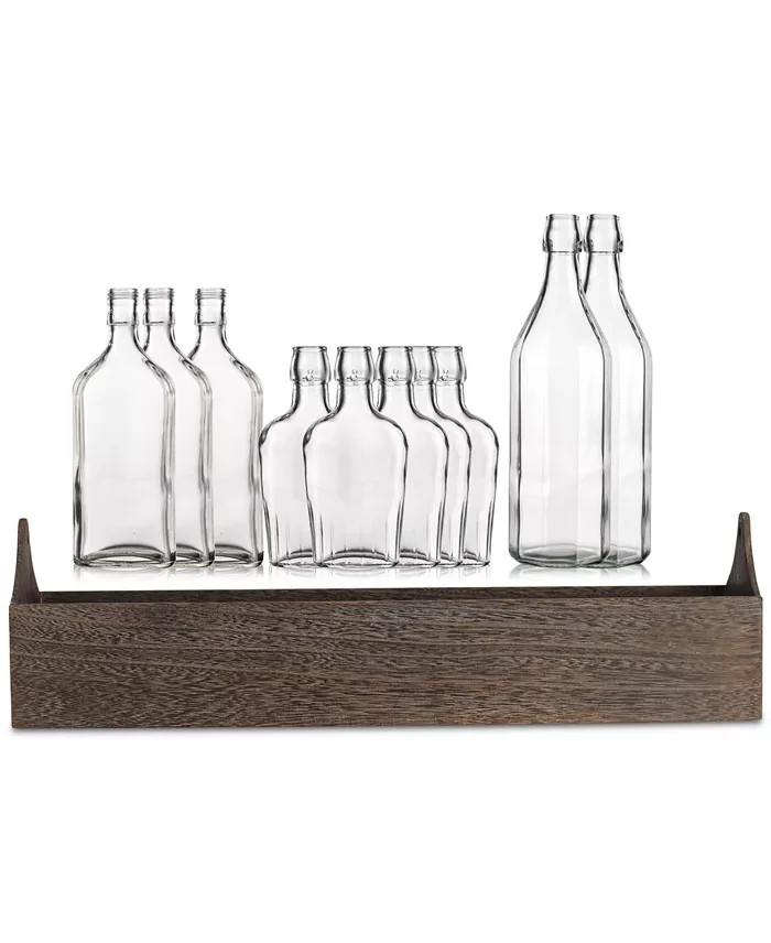 Home Essentials Glass Bottles & Wooden Tray 11-Piece Set NEW!!!!!!