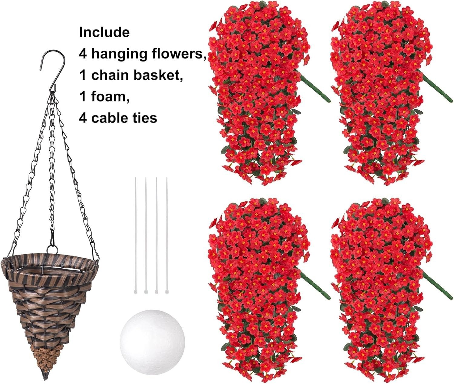 Gorgeous Faux Hanging Orchid Flowers in Cone Basket – Indoor/Outdoor Charm