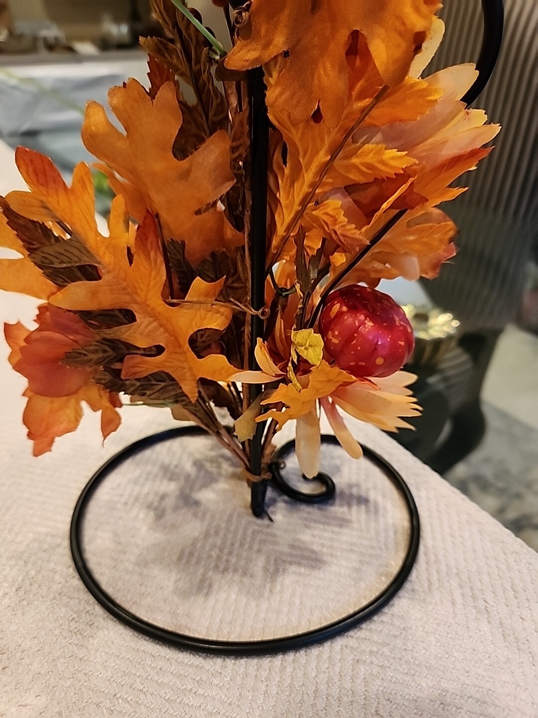 Fall Floral Decor w/Battery Candle ~ Black Wrought Iron ~ Berries Silk Flowers