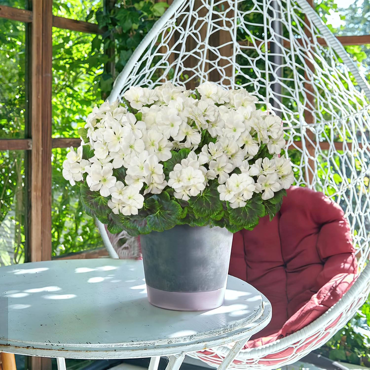 Fake Flowers 2PCS 17.3In Artificial Geraniums for Outdoors Realistic White