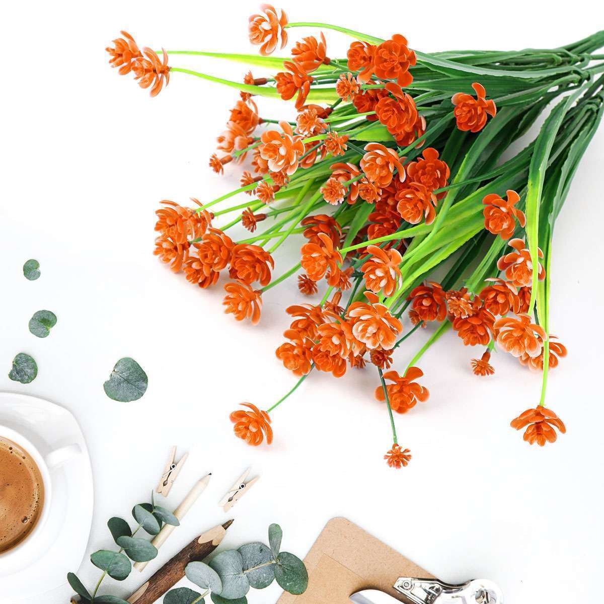 4/6/10 Bundles Artificial Fake Flowers Bouquet Faux Indoor Outdoor Plastic Plant
