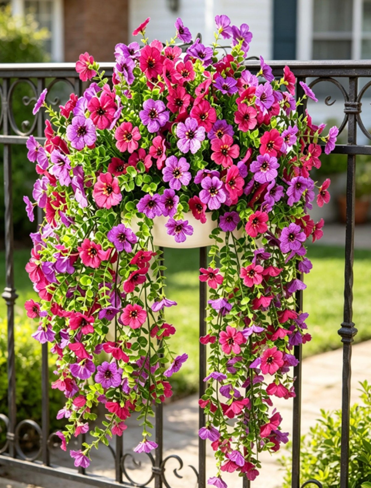 2 Packs Artificial Flowers for Outdoor Violet Eucalyptus UV Resistant Faux Silk