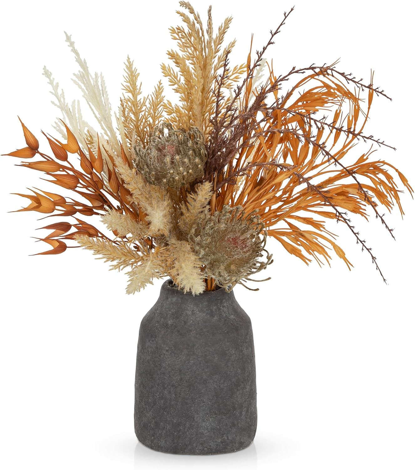 Boho Faux Pampas Grass Bouquet in Ceramic Vase – Fall Home Decor