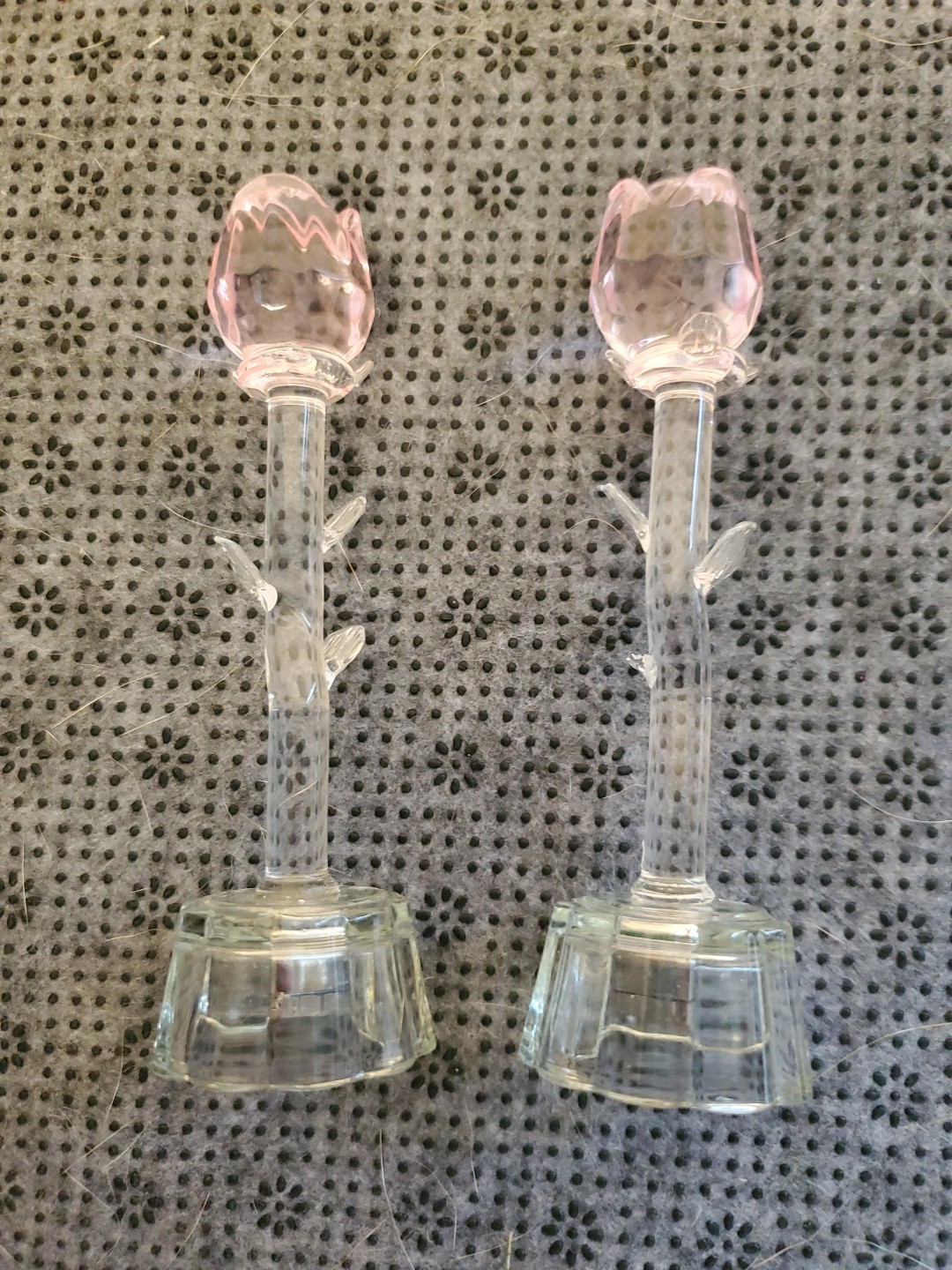 Pink And Clear Glass Crystal, Roses
