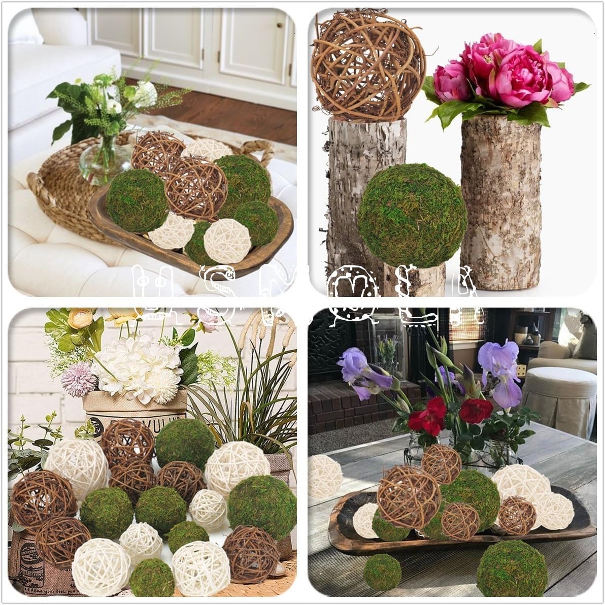 18Pcs Decorative Balls for Centerpiece Bowl – 6Pcs Fake Moss Balls + Rustic