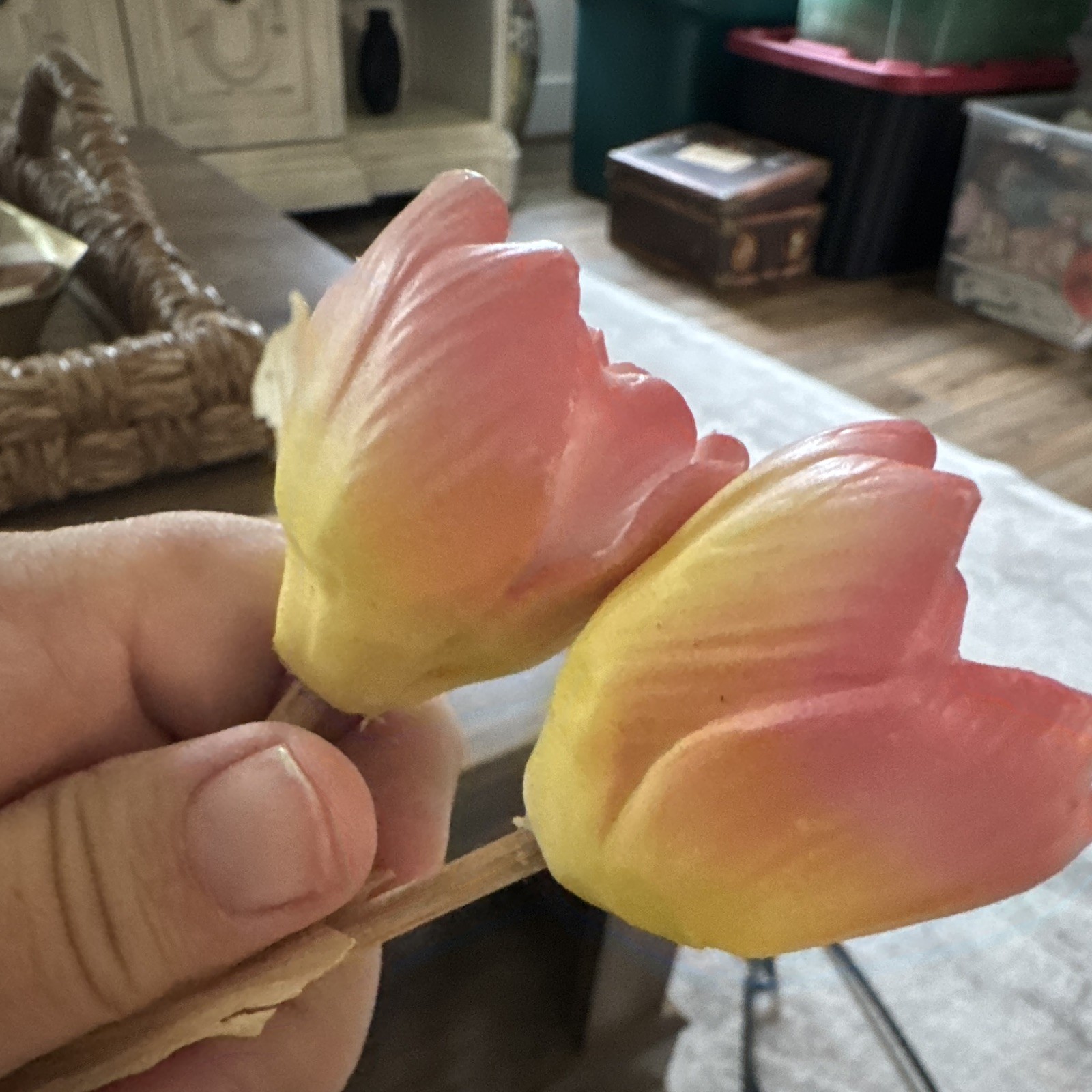 Porcelain Tulip Flower Stem Twigs Decor Purple Pink Yellow Floral