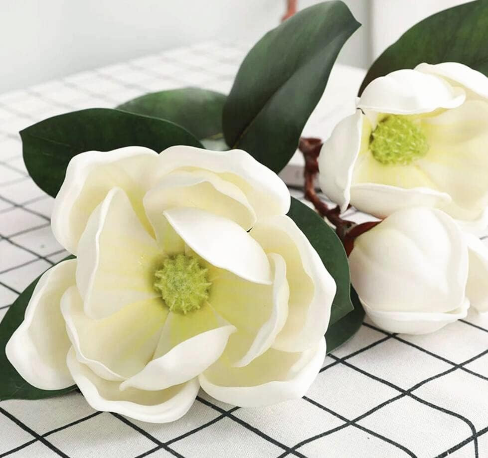 Lifelike White Magnolia Flower Branches – 4 Pack for Home Decor & Weddings