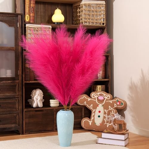 Premium Pampas Grass – Fuchsia 43.3″ 8pcs Tall 8pcs 43.3″(110cm) Faux Hot Pink