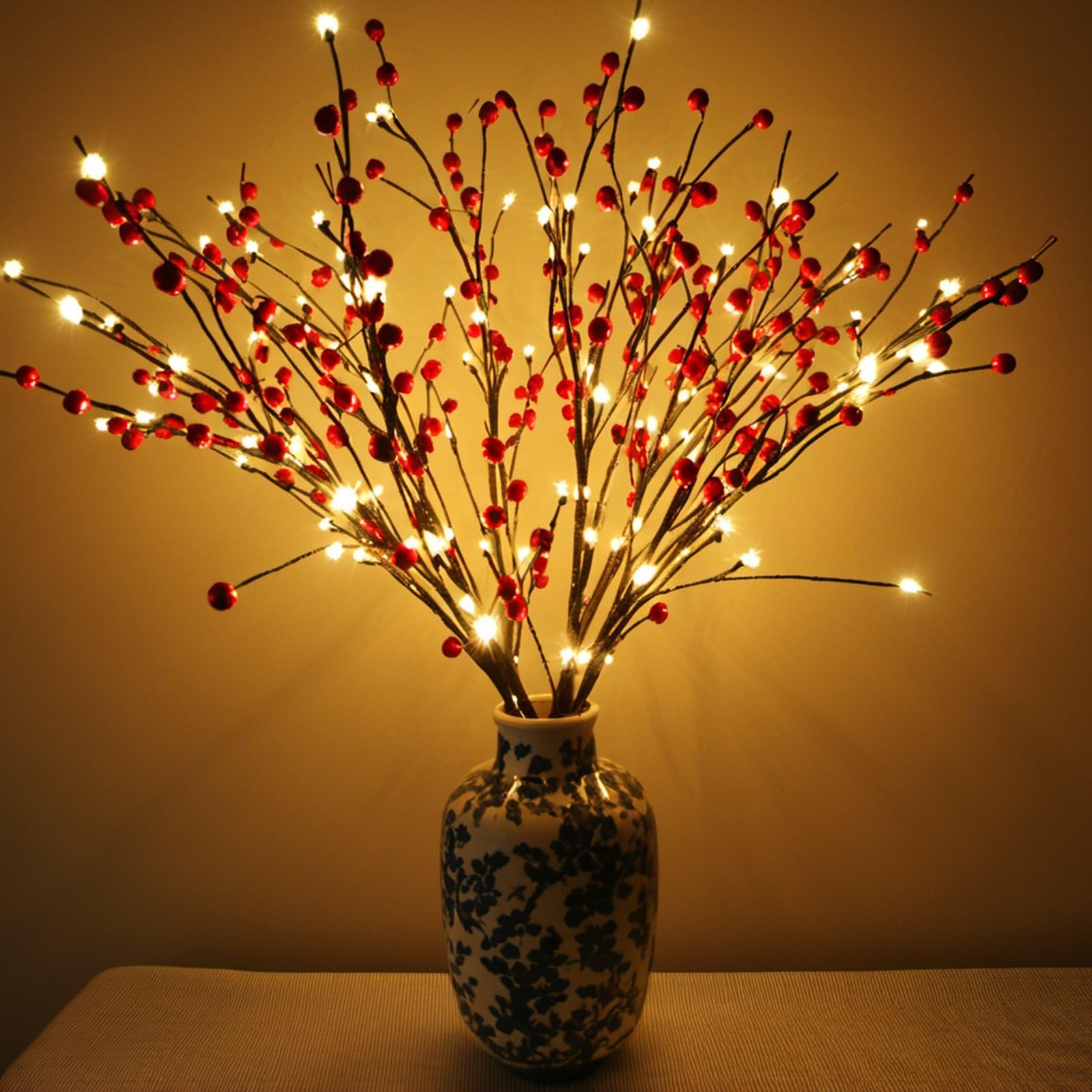 3 PCS 30 Inch 60 LED Orange Lighted Willow Branches Fairy Lights Home Party